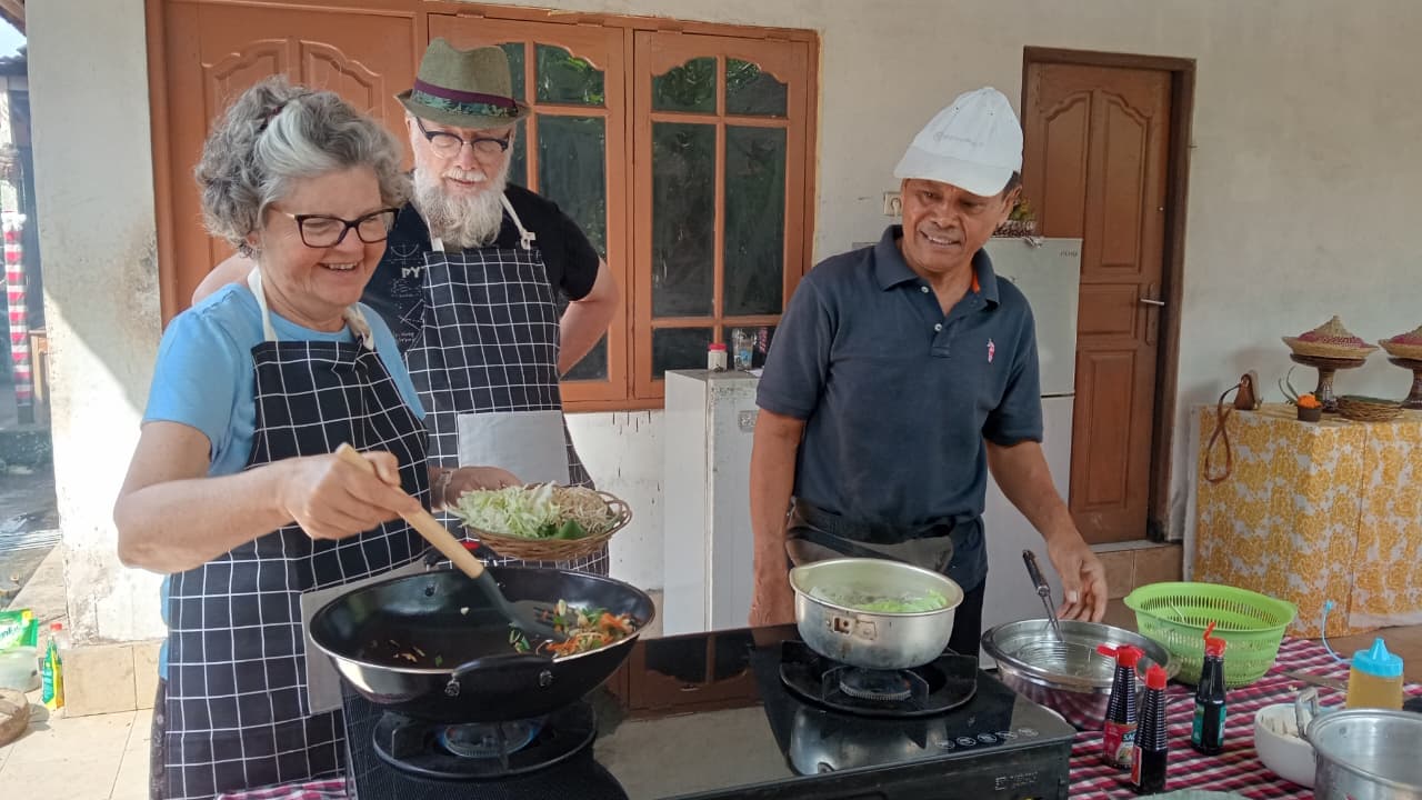 Cooking on traditional stove during ingredient preparation